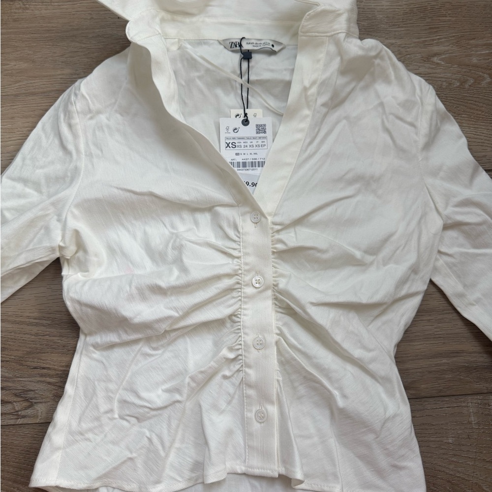 Zara White Button-Up Women's Top